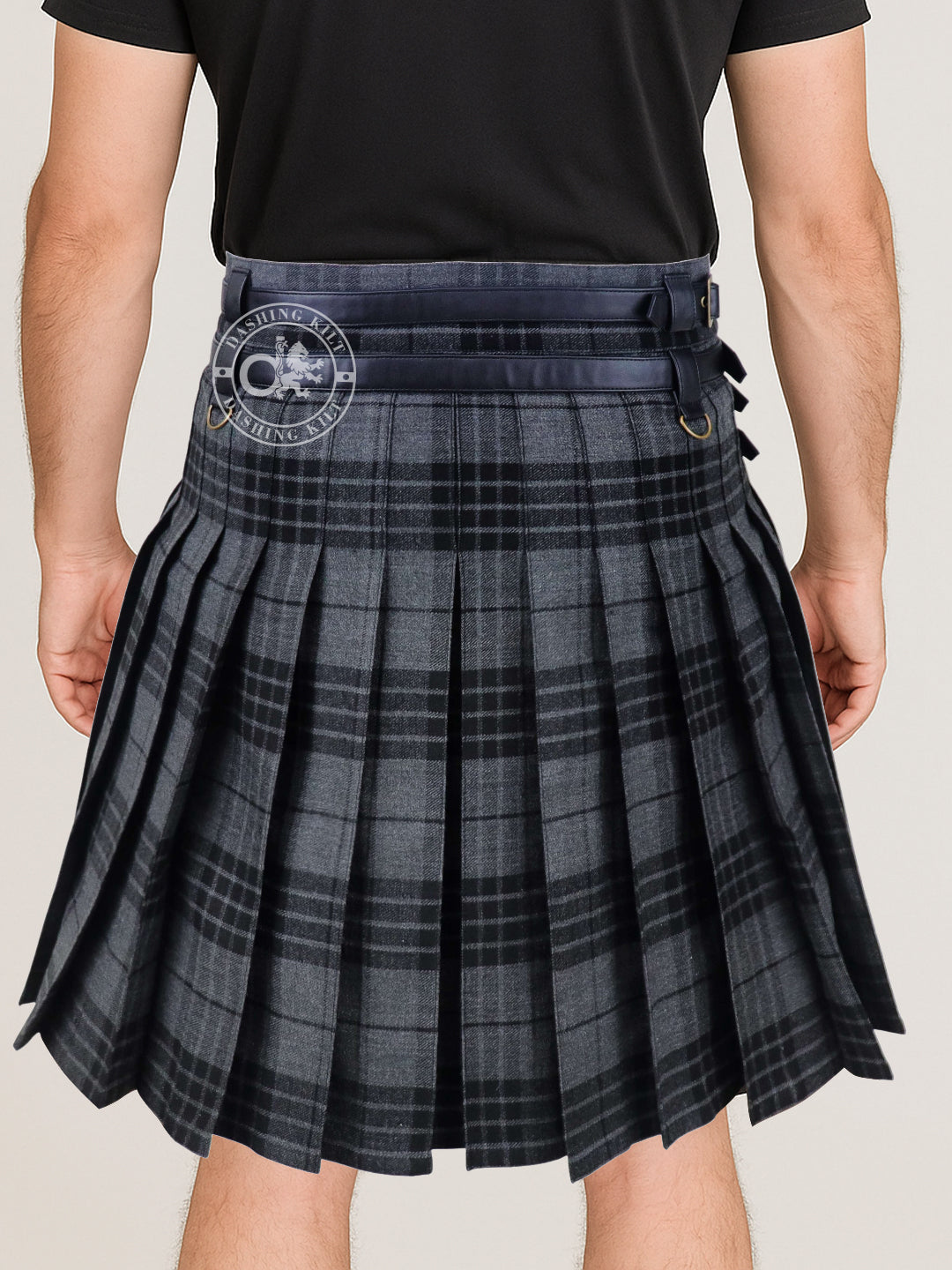 Grey Watch Tartan 16oz Utility Kilt for Men With Front Detachable Pocket