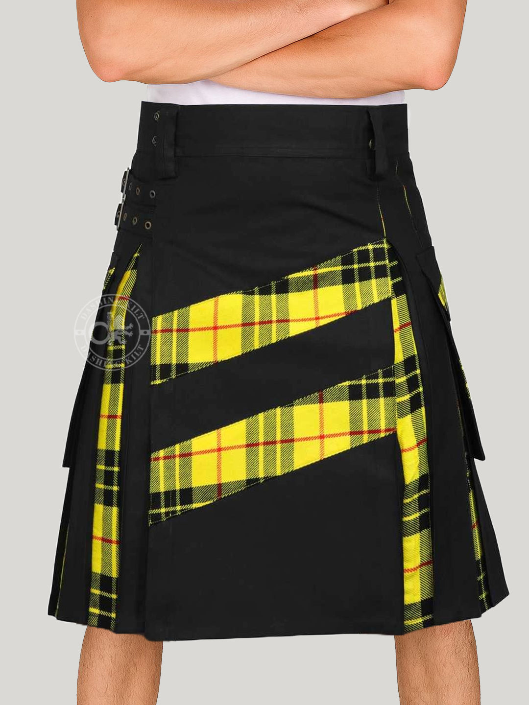 Men’s Modern Hybrid Cotton & MacLeod of Lewis Tartan Cross Strips Designer’s Wedding Kilt