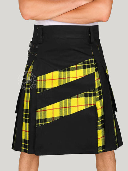Men’s Modern Hybrid Cotton & MacLeod of Lewis Tartan Cross Strips Designer’s Wedding Kilt