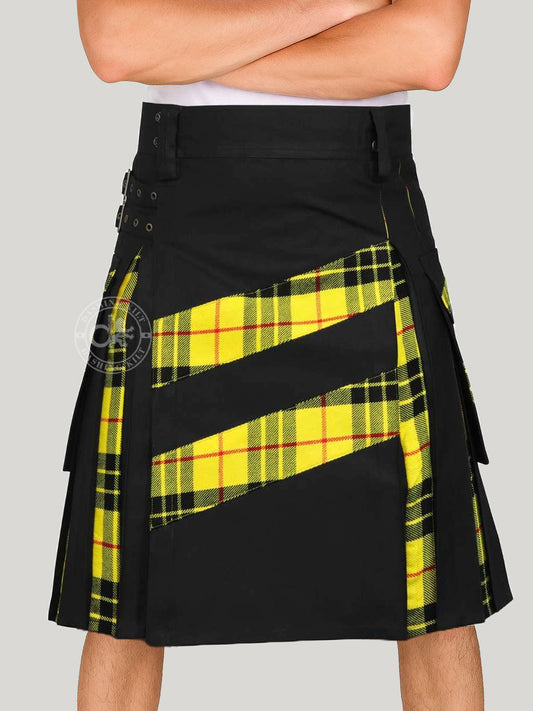 Men’s Modern Hybrid Cotton & MacLeod of Lewis Tartan Cross Strips Designer’s Wedding Kilt