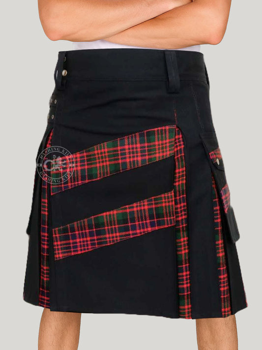 Men’s Modern Hybrid Cotton & Macdonald Tartan Cross Strips Designer’s Wedding Kilt