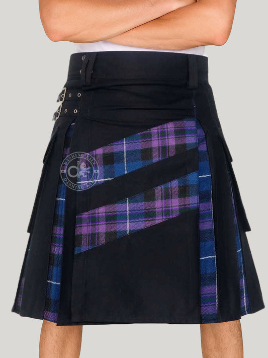 Men’s Modern Hybrid Cotton & Pride of Scotland Tartan Cross Strip Designer’s Wedding Kilt