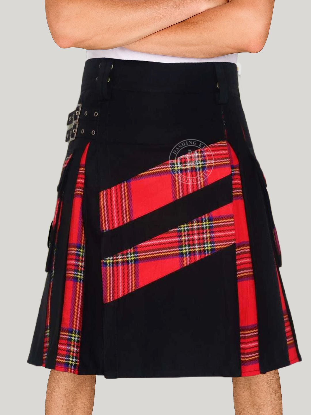 Men’s Modern Hybrid Cotton & Royal Stewart Tartan Cross Strips Designer’s Wedding Kilt