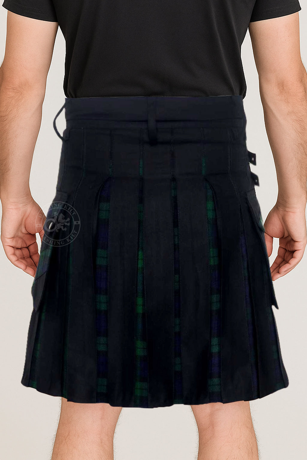 Men’s Modern Hybrid Cotton & Black Watch Tartan Cross Strips Designer’s Wedding Kilt
