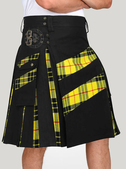 Men’s Modern Hybrid Cotton & MacLeod of Lewis Tartan Cross Strips Designer’s Wedding Kilt