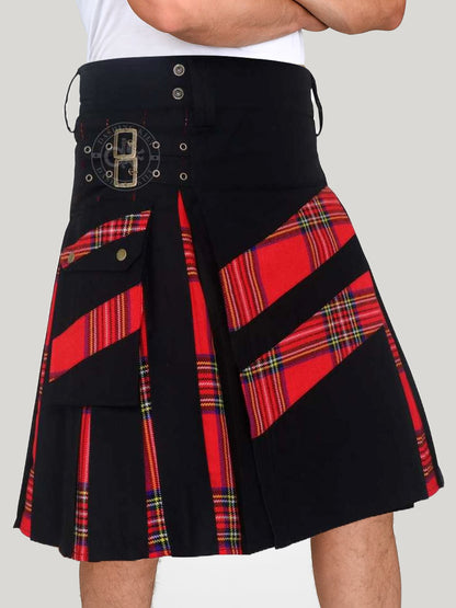 Men’s Modern Hybrid Cotton & Royal Stewart Tartan Cross Strips Designer’s Wedding Kilt