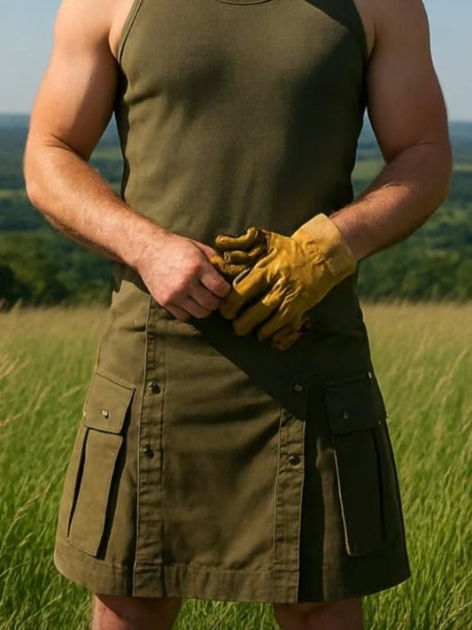 Olive Green detachable Apron Mocker Kilt