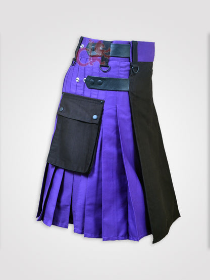 Black and Blue Double Tone kilt with Leather Straps