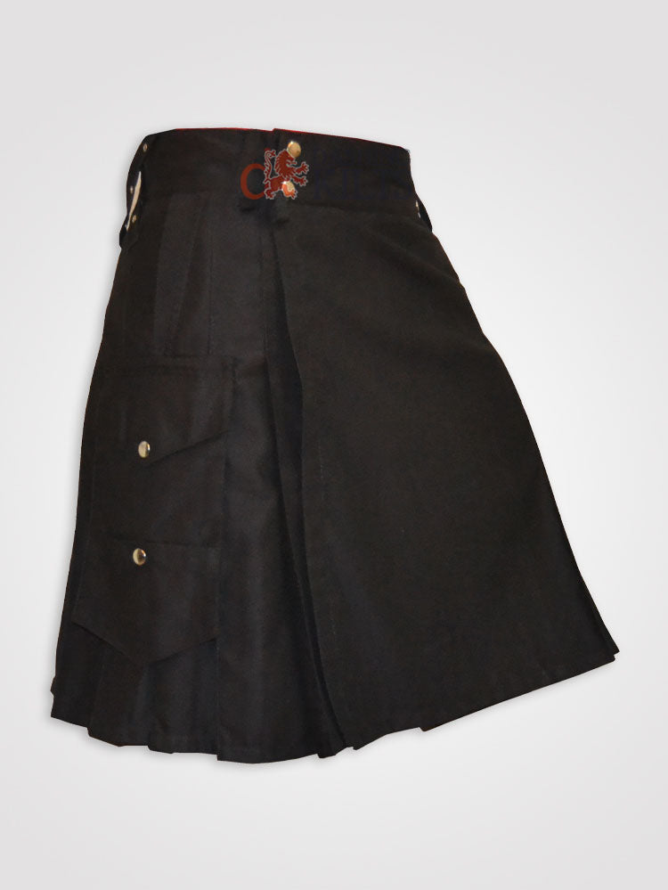 Black Pant Style Pockets Mocker Kilt
