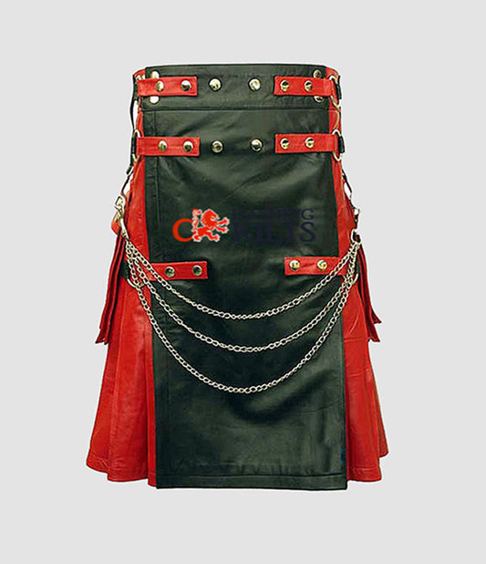 Black & Red Men Leather Fashion Kilt