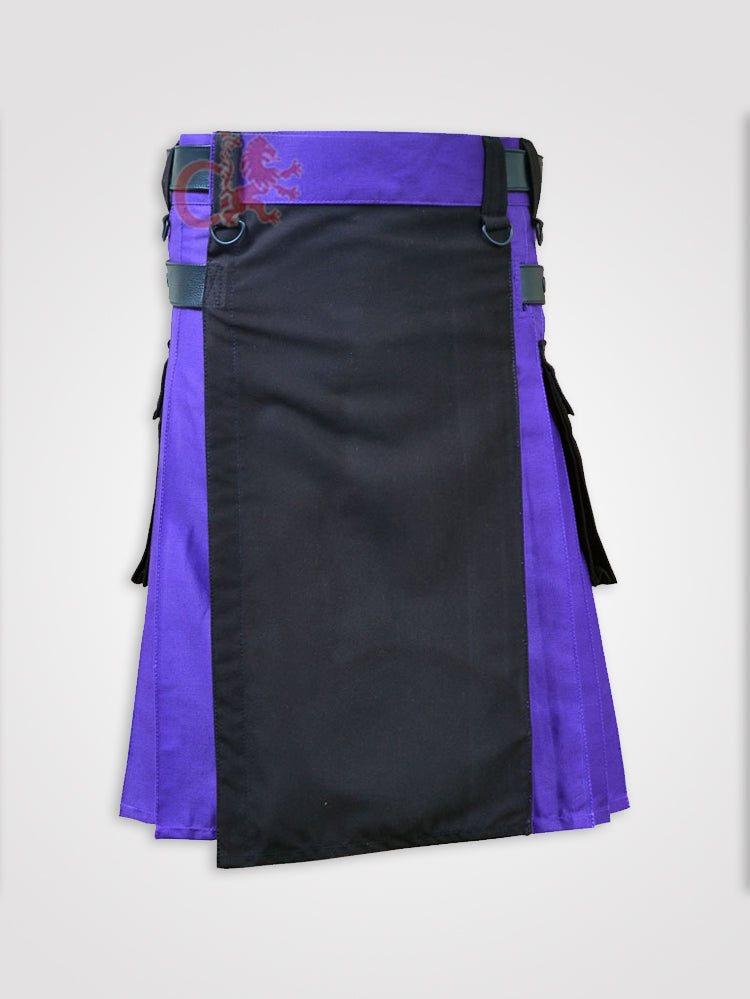 Black and Blue Double Tone kilt with Leather Straps
