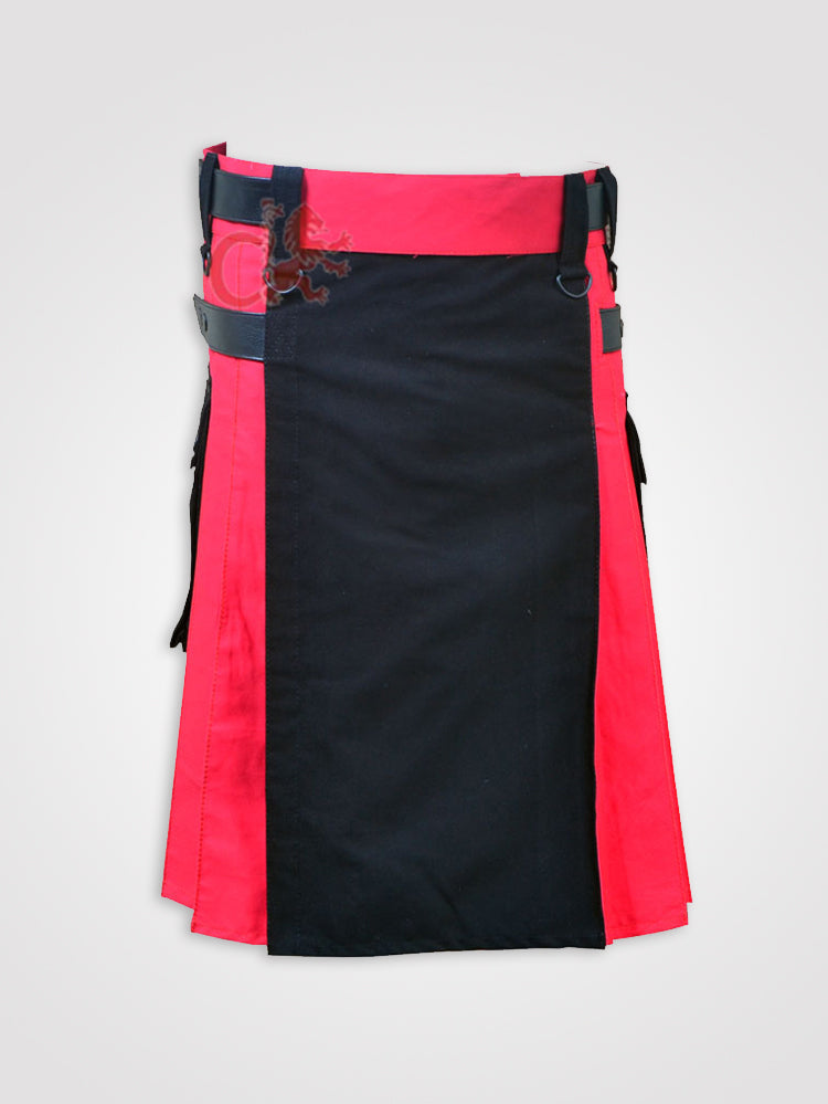 Black and Red Double Tone kilt with Leather Straps