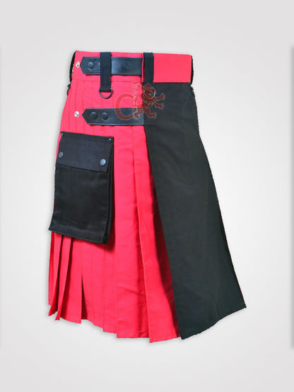 Black and Red Double Tone kilt with Leather Straps