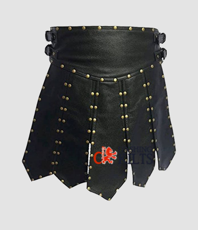 MENS BLACK LEATHER GLADIATOR KILT