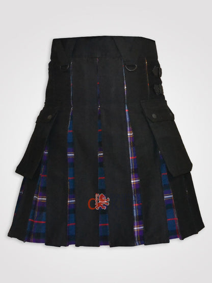 Men Black and Masonic Tartan Celtic Pouch Hybrid Kilt