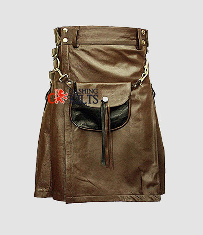 Men Leather Classy Kilt with Sporran