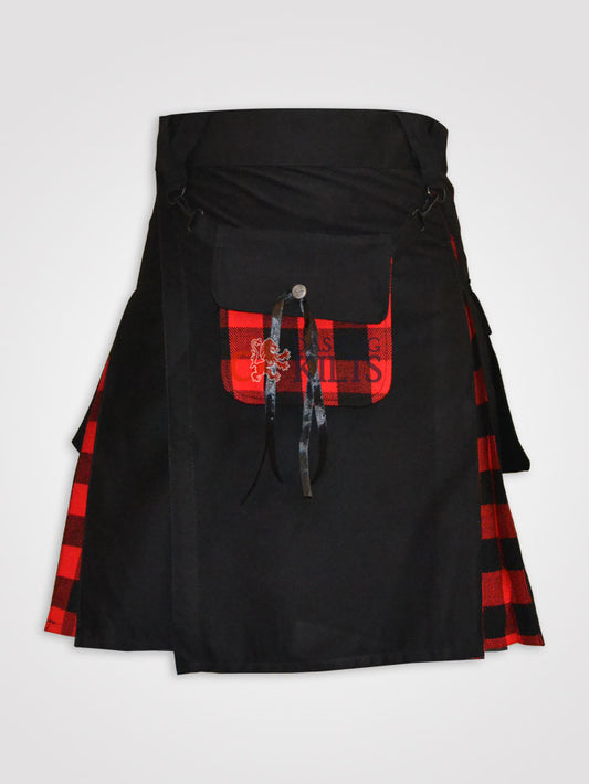 Men black and macgregor Tartan Celtic Pouch Hybrid kilt