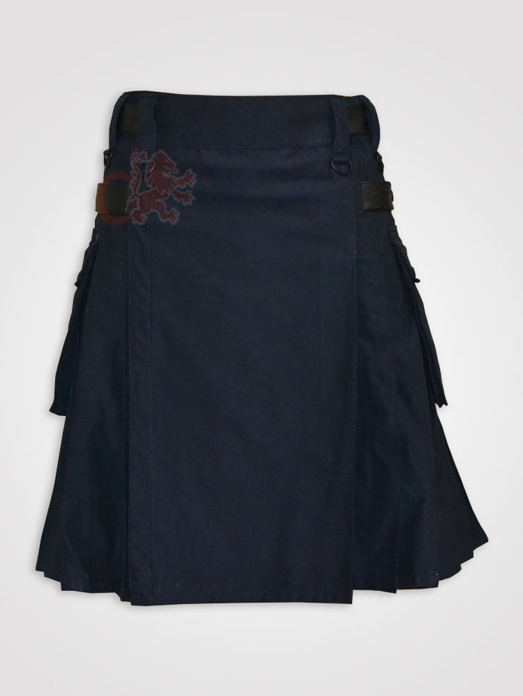 Navy Blue Leather Straps kilt