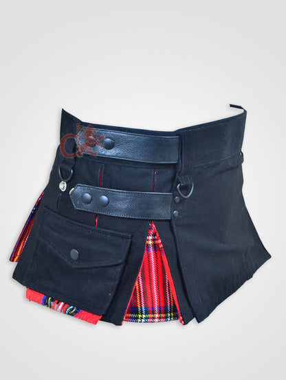 Deluxe Black and Royal Stewart Hybrid Kilt for Girls