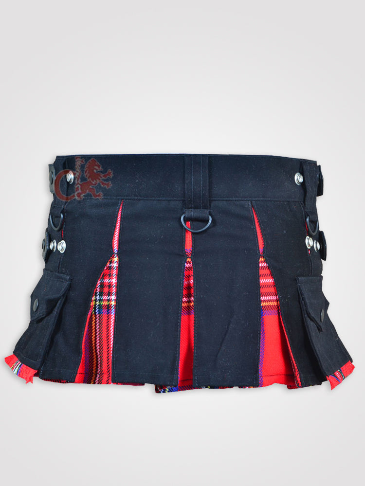 Deluxe Black and Royal Stewart Hybrid Kilt for Girls