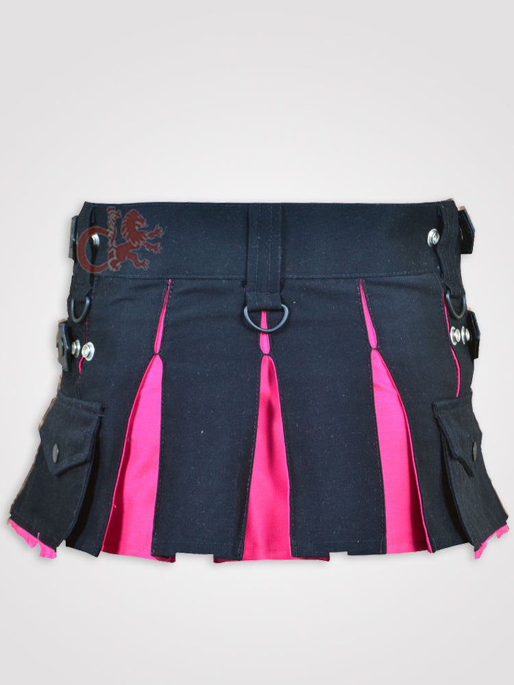 Deluxe Black and Pink Hybrid Kilt for Girls