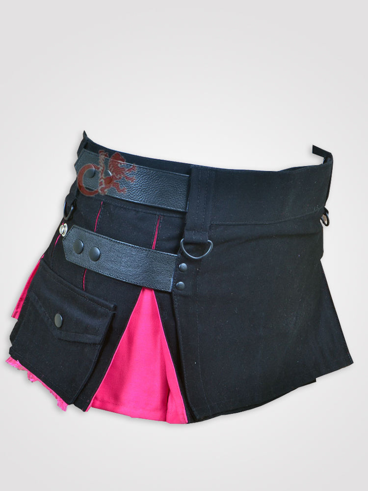 Deluxe Black and Pink Hybrid Kilt for Girls