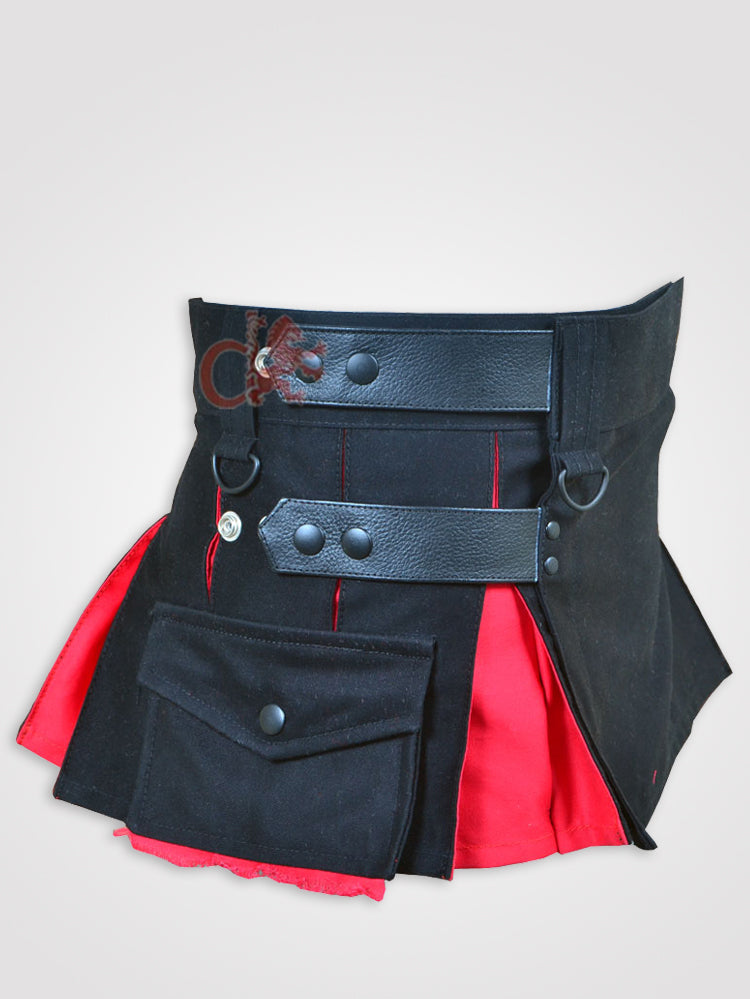 Deluxe Black and Red Hybrid Kilt for Girls