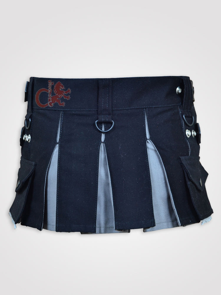 Deluxe Black and Gray Hybrid Kilt for Girls