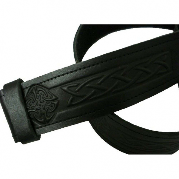 Leather Celtic Embossed Kilt Belt - Velcro Adjustable